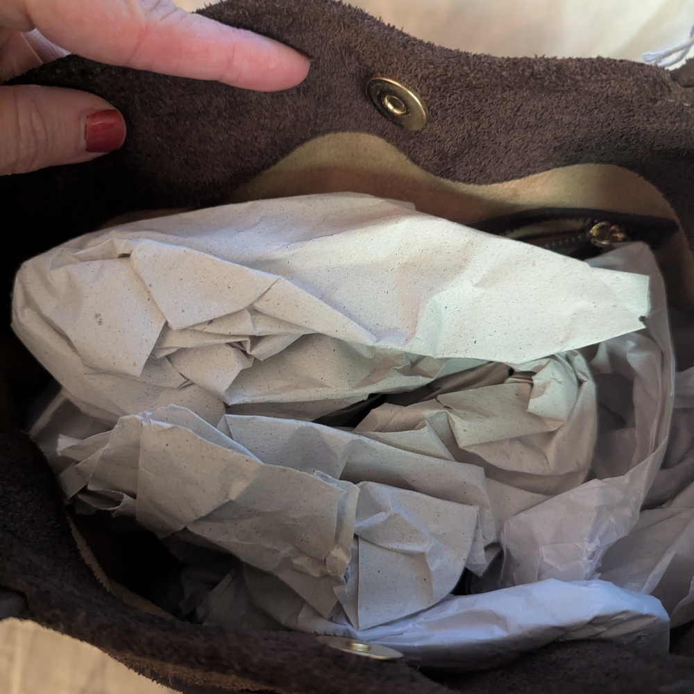 Sophisticated Chocolate Suede Satchel - Picture 5 of 13